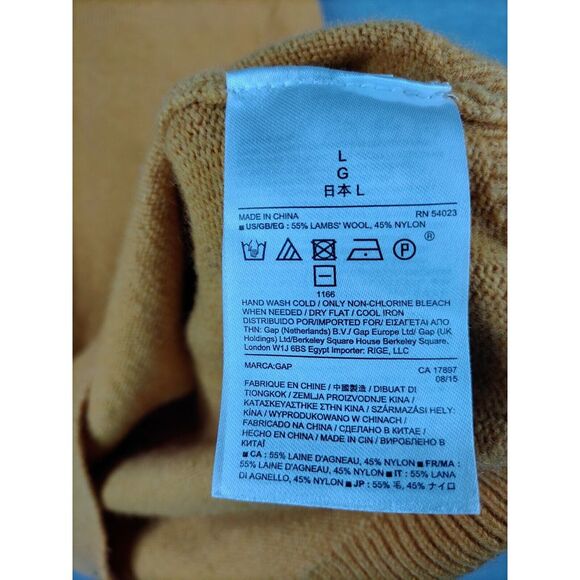 Gap Womens Sweater Large L‎ Yellow Knit Lambswool Nylon Crew Pullover Retro Fall - Picture 5 of 7
